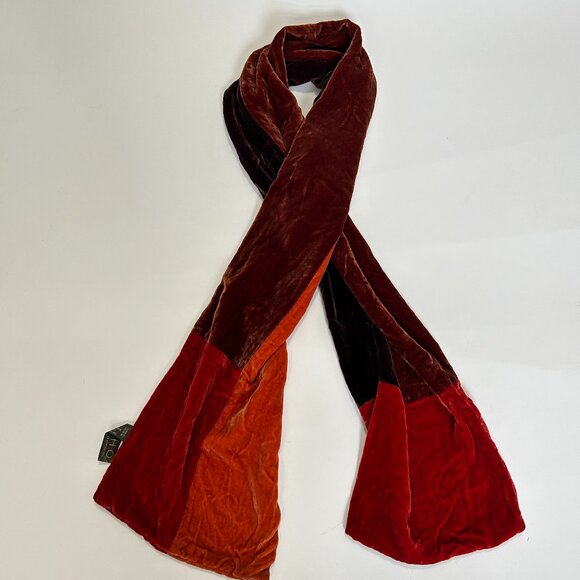 ECHO Burnt Velvet Rectangular Scarf Brown Red & Orange Rayon Silk Blend - Picture 1 of 9